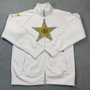One Industries Hoodie Men L White Full Zip Rockstar Energy Logo Fleece Jacket